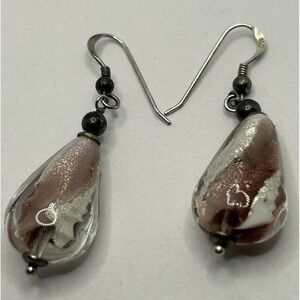 Sterling Silver 925 drop dangle Earrings Murano Glass Ribbon Pastel Spring